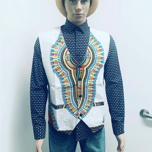 Dashiki men’s vest. Free size. White multicolored